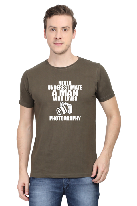 Man Who Loves Photography T-Shirt for Men - Olive Green