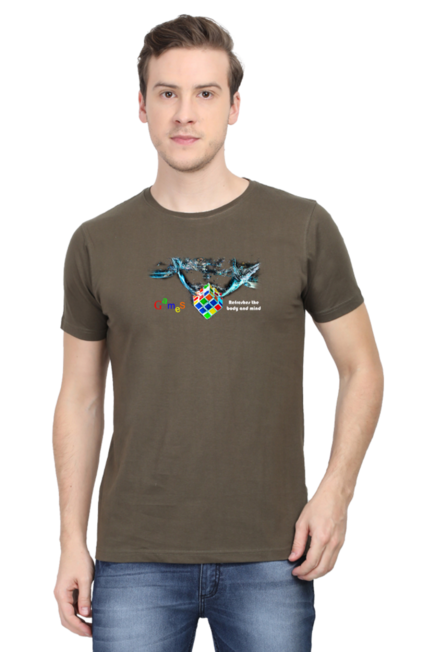 Olive Green Refresh Body and Mind T-Shirt for Men