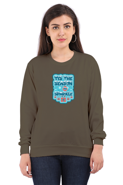Season to Sparkle Olive Green Sweatshirt for Women