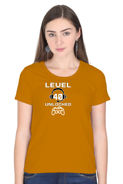 Level 40 Unlocked T-Shirt for Women - Mustard Yellow