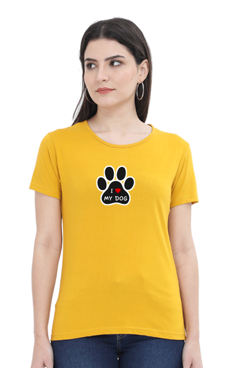 I Love My Dog Mustard Yellow T-shirt for Women