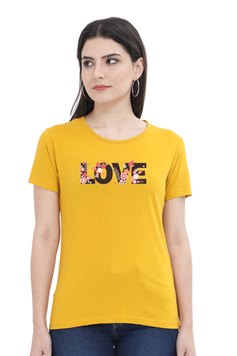 Love on Valentine's Day Mustard Yellow T-Shirt for Women
