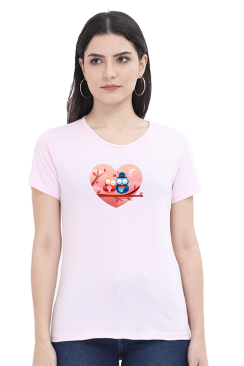 Owls in Love Valentine T-Shirt for Women - baby Pink