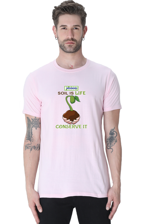 Soil is Life, Conserve It T-shirt for Men - Light Baby Pink