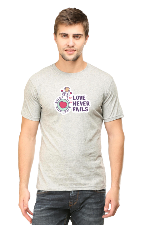 Love Never Fails Valentine's Day T-shirt for Men - Grey