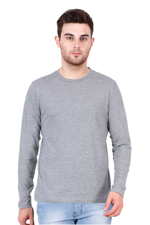 Plain Grey Round Neck Full Sleeve T-Shirt for Men