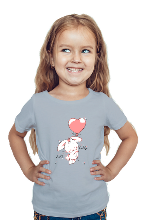 Cute Bunny Hello Grey T-Shirt for Girls