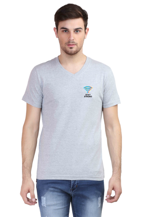 Grey Stay Strong V-Neck T-shirt for Men