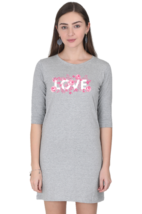 Love Roses Grey Long Cotton T-shirt for Women