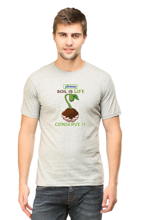 Soil is Life, Conserve It T-shirt for Men - Grey Melange