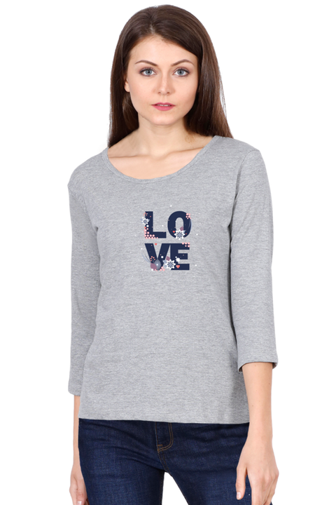 Valentine's Day Love Full Sleeve T-Shirt for Women - Grey