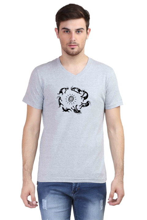 Kokopelli Art V-Neck T-Shirt for Men - Grey