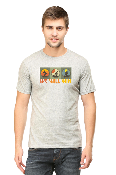 Grey We Will Win Cricket T-Shirt for Men