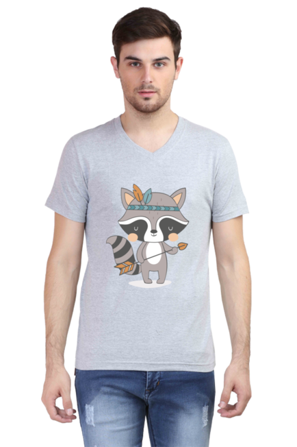 Tribal Forest Animal Grey V-Neck T-Shirt for Men