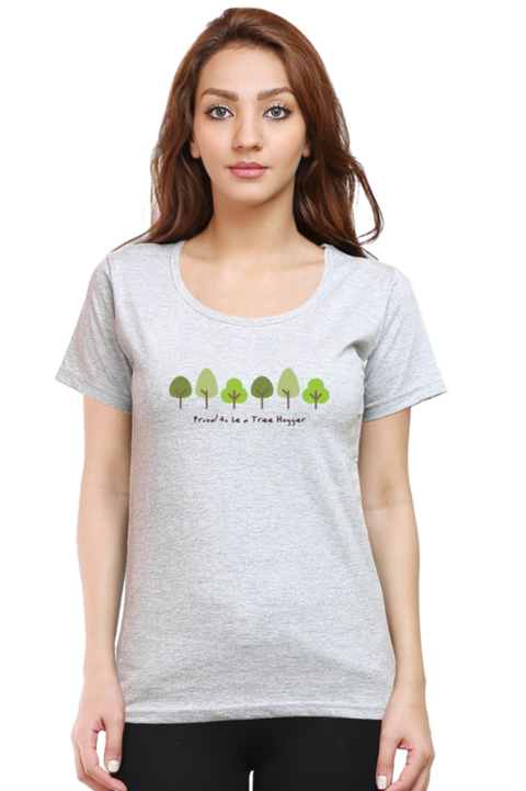 Grey Nature Inspired Tree Hugger T-Shirt for Women