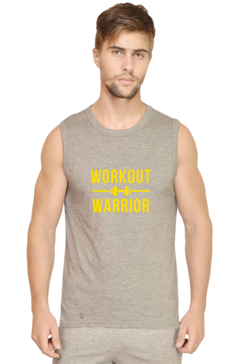 Grey melange Workout Warrior Cotton Gym Vest for Men