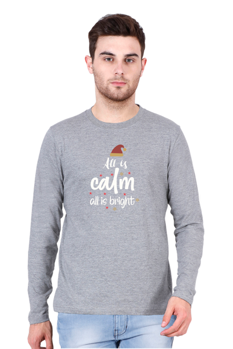 All is Bright Christmas Full Sleeve T-Shirt for Men - Grey