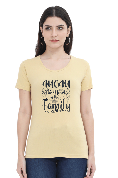 Mom the Heart of the Family Beige T-Shirt for Women