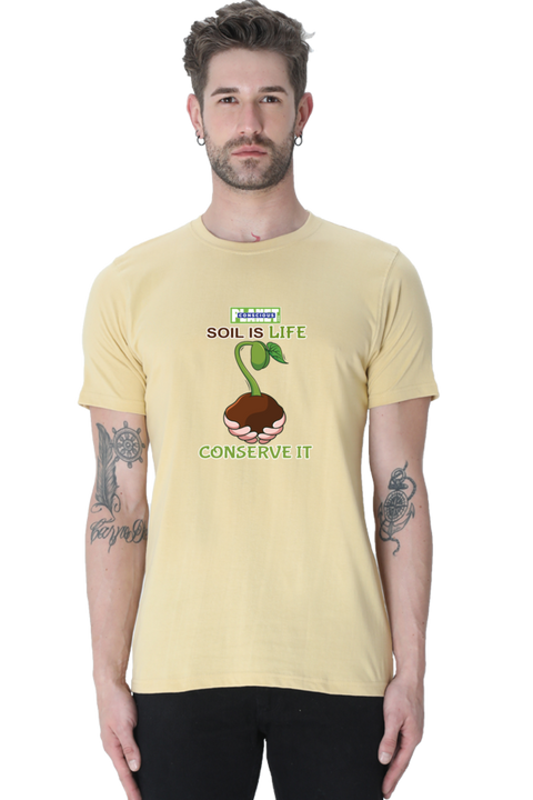 Soil is Life, Conserve It T-shirt for Men - Beige