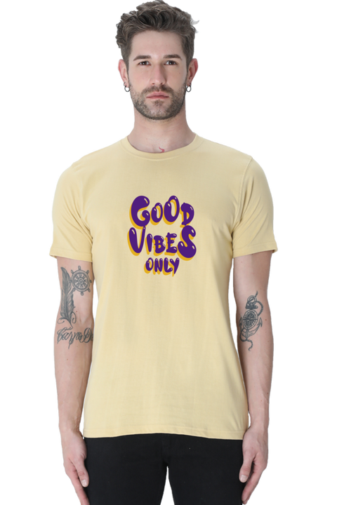 Good Vibes Only Beige T-shirt for Men