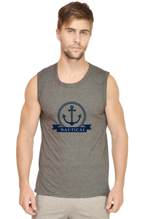 Nautical Sleeveless Charcoal Gym Vest for Men
