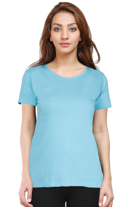Sky Blue Plain Half Sleeves T-Shirt for Women