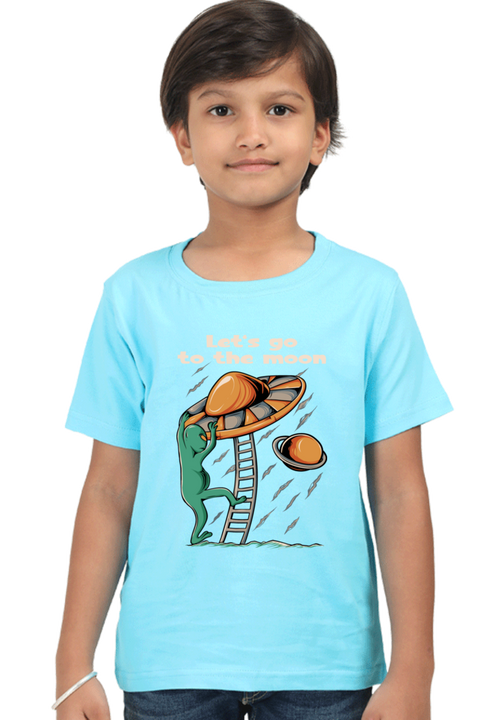 Let's Go to the Moon Sky Blue T-Shirt for Boys