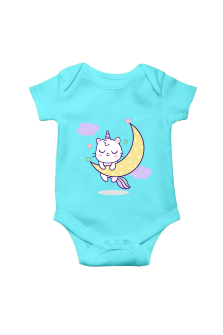 Cat Unicorn on the Moon Sky Blue Rompers for Baby