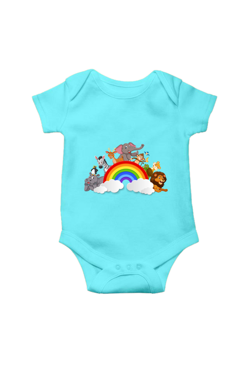 Rainbow Animals Sky Blue Rompers for Baby