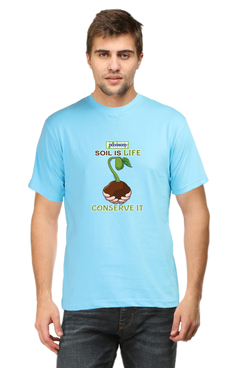 Soil is Life, Conserve It T-shirt for Men - Sky Blue