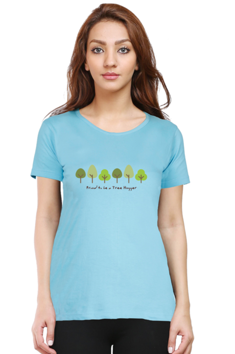 Sky Blue Nature Inspired Tree Hugger T-Shirt for Women
