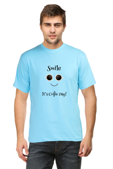 Smile Its Coffee Day T-shirt for Men - Sky Blue