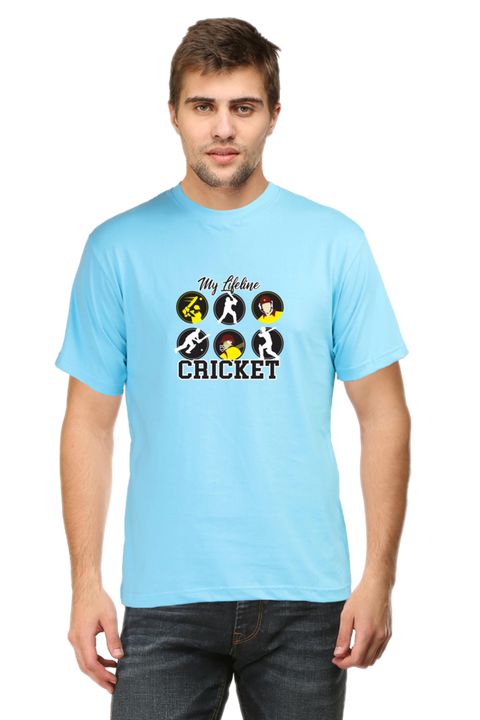 My Lifeline Cricket Sky Blue T-Shirt for Men