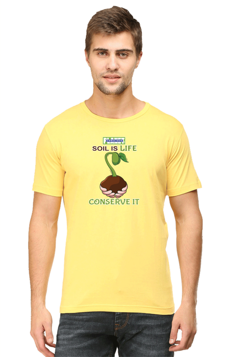Soil is Life, Conserve It T-shirt for Men - Yellow