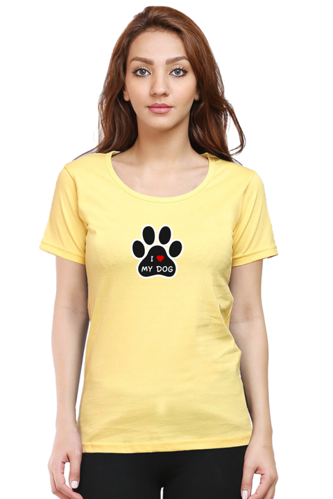 I Love My Dog Yellow T-shirt for Women