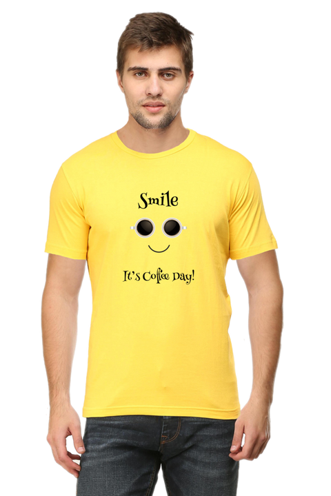 Smile Its Coffee Day T-shirt for Men  - Yellow