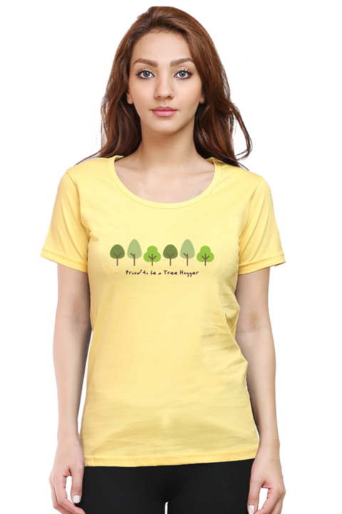 Yellow Nature Inspired Tree Hugger T-Shirt for Women