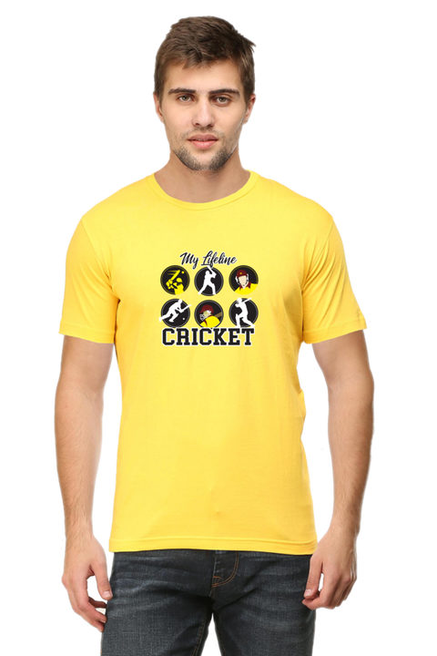 My Lifeline Cricket Yellow T-Shirt for Men