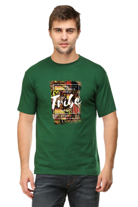 Ethnic Chic Tribe Bottle Green T-Shirt for Men