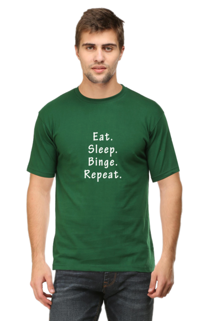 Bottle Green Eat, Sleep, Binge, Respect T-Shirt for Men