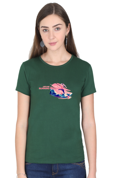 Let's Get Running Bottle Green T-Shirt for Women