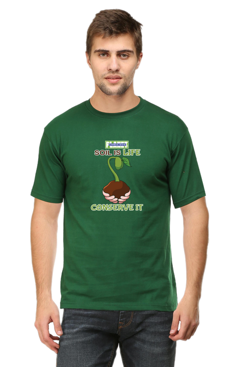 Soil is Life, Conserve It T-shirt for Men - Bottle Green