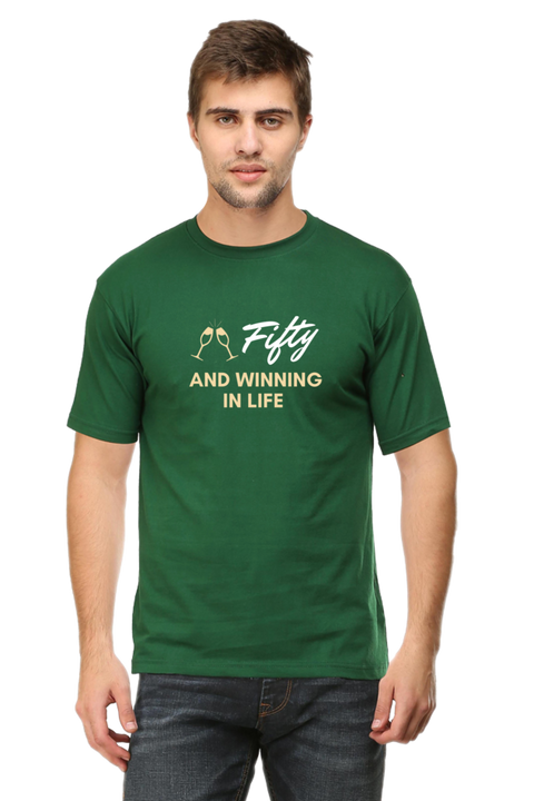 Fifty and Winning in Life T-Shirt for Men - Bottle Green