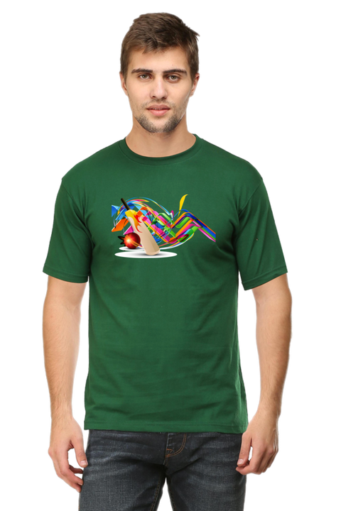 The Cricket Fever Bottle Green T-Shirt for Men