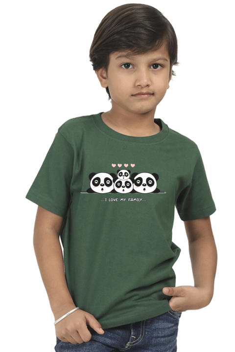 I love My Family Panda T-shirt for Boys - Bottle Green