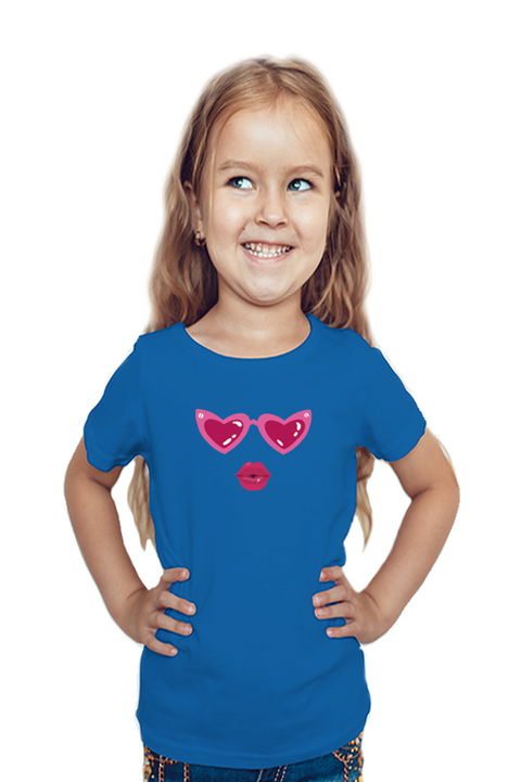 Royal Blue Heart Glasses T-Shirt for Girl