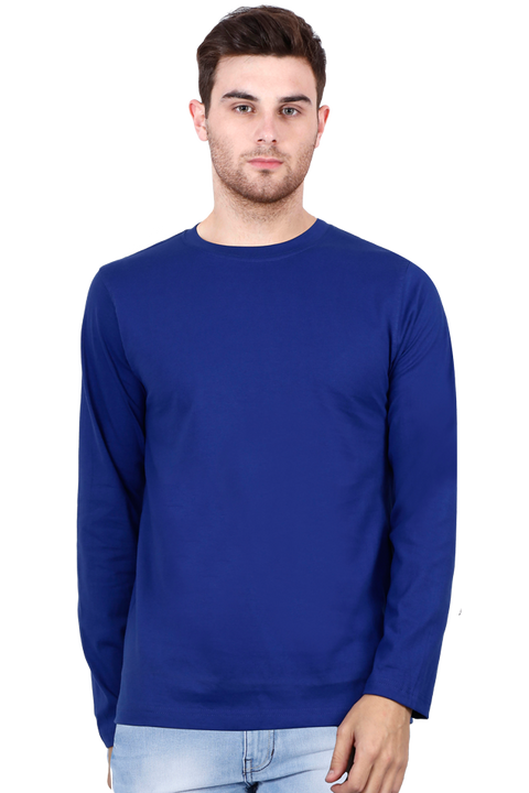Plain Royal Blue Round Neck Full Sleeve T-Shirt for Men