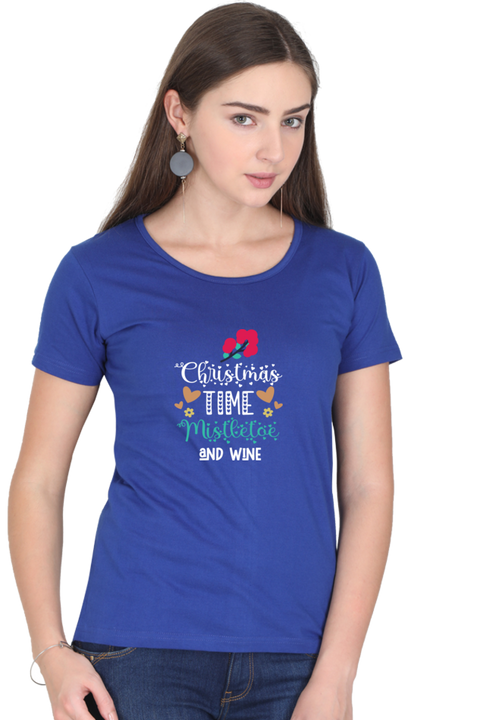 Christmas Time Mistletoe & Wine T-Shirt for Women - Royal Blue