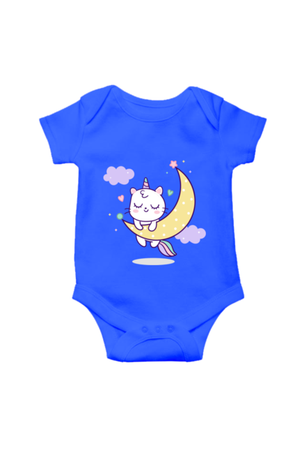 Cat Unicorn on the Moon Royal Blue Rompers for Baby