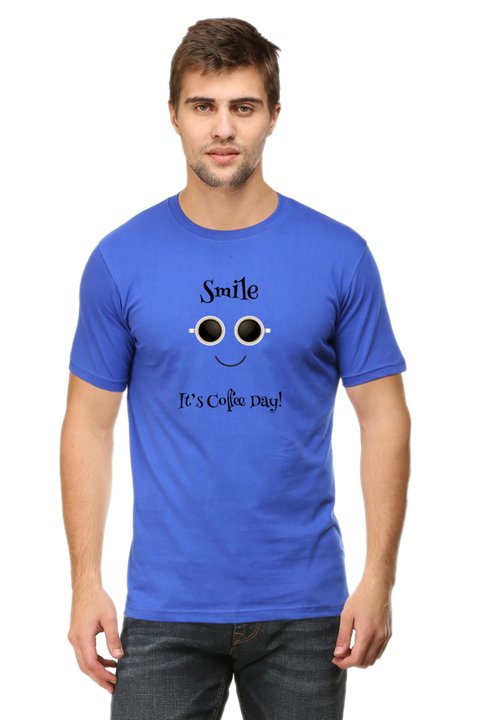 Smile Its Coffee Day T-shirt for Men - Royal Blue